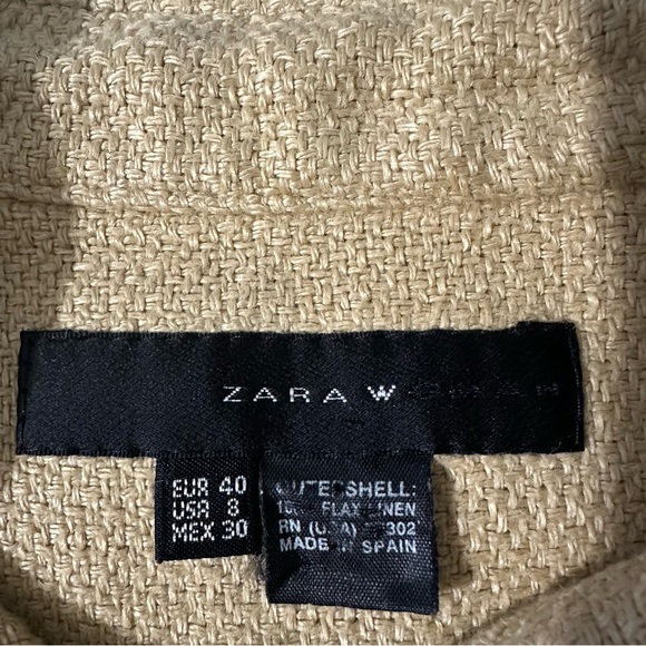 Zara Woman 100% Flax Linen Button Up Jacket Safari Style Tan Pockets Size 8 EUC - Picture 6 of 6